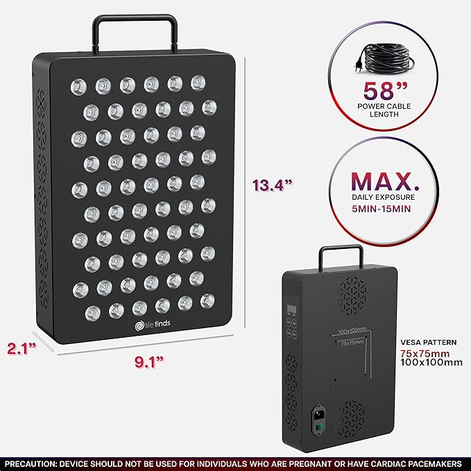 Life Finds 9 x 13 inch Red Light Therapy Panel Lamp for Skin and Muscles, Near Infrared Treatment, 60-LEDs, 78W, 5 Wavelength Modes, 217 Irradiance, Remote Control, LF-RL16 LifeFinds