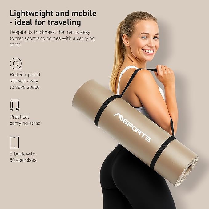 Yoga Mat Premium Non Slip Thick – Extra Comfortable Exercise Mat for Home Workouts, Pilates, Stretching & Gym – Cushioned NBR Foam, Gym Mat with Strap, for Women & Men - Bloomnest