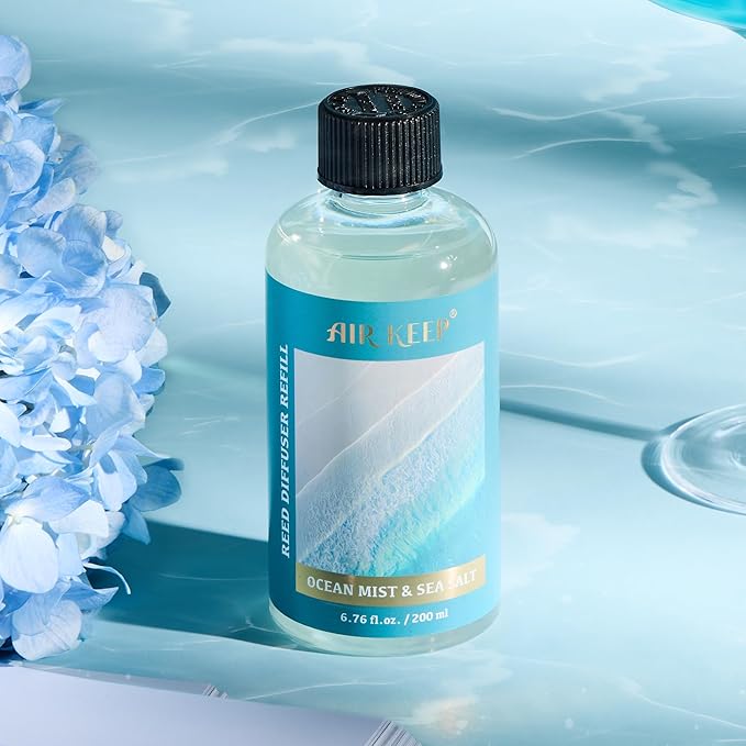 Airkeep Reed Diffuser Oil Refill with Diffuser Sticks, 6.76 Fl Oz(200ml) Ocean Mist&Sea Salt Scented Oils, Aroma Therapy, Home Fragrance & Air Freshener, Office Décor, Decoration - Bloomnest