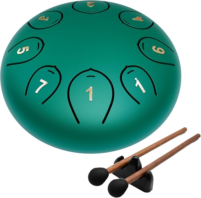 Steel Tongue Drum 6 Inch 8 Notes, Rain Drums for Outside C major, Hang Instrument, Handpan for Kids, Ethereal Hand Pan for Meditation Yoga Musical Education, Green - Bloomnest
