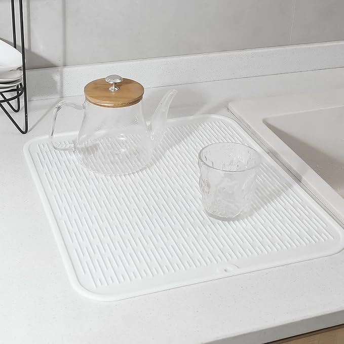 Silicone Dish Drying Mat for Multiple Usage,Easy clean,Eco-friendly,Heat-resistant Silicone Mat for Kitchen Counter or Sink,Refrigerator or Drawer Liner White 2XL 24 inches x 18 inches - Bloomnest