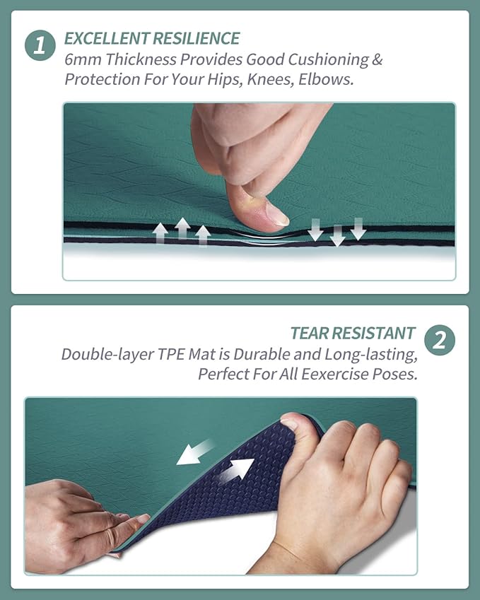 COOLMOON Yoga Mat Non Slip, Anti-Tear 1/4 Thick TPE Yoga Mats for Women and Men, 72"x24" Exercise & Fitness Mat with Carrying Strap, Workout Mats for Yoga, Pilates and Floor Exercise