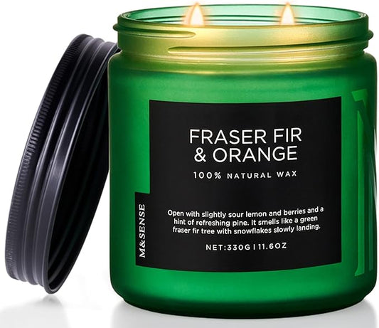 M&SENSE Fir & Orange Scented Candle, 11.6oz Soy Wax Non Toxic for Home Up to 70 Hours, 2 Cotton Wick Christmas Tree Scent Holiday Aromatherapy Candle for Relaxation - Bloomnest