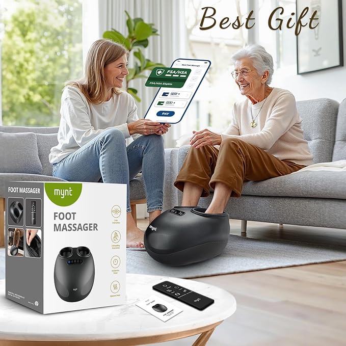 Mynt Foot Massager with Heat, FSA Eligible HSA Approved Item, Shiatsu Foot Massager for Plantar Fasciitis, Neuropathy Pain, Multi-Modes Feet Warmer with Remote Control Fits Up to 14, Gifts for Mom Dad