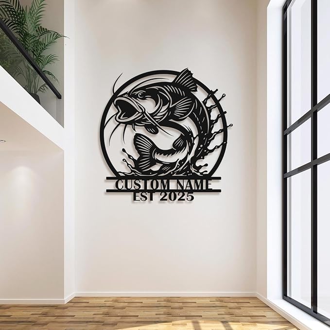 Personalized Catfish Metal Sign – Custom Name Fishing Wall Art – Iron Decoration for Cabins, Lake Houses, Man Caves, and Outdoor Spaces (Catfish-6) - Bloomnest