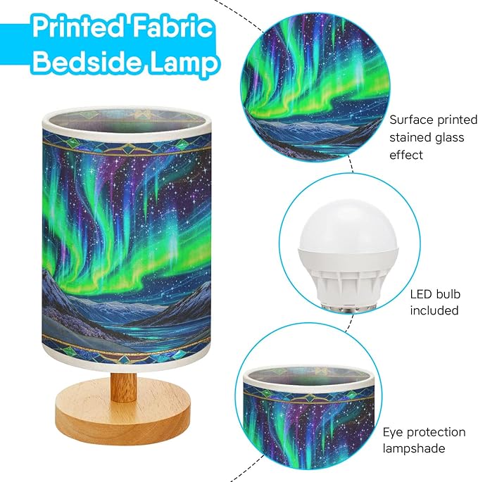 Northern Lights Table Lamp LED 3-Color Pressed Bedside for Merry Christmas, Northern Lights Shade Christmas Table Lamp with Wood Base for Bedroom Living Room Desk Office - Bloomnest