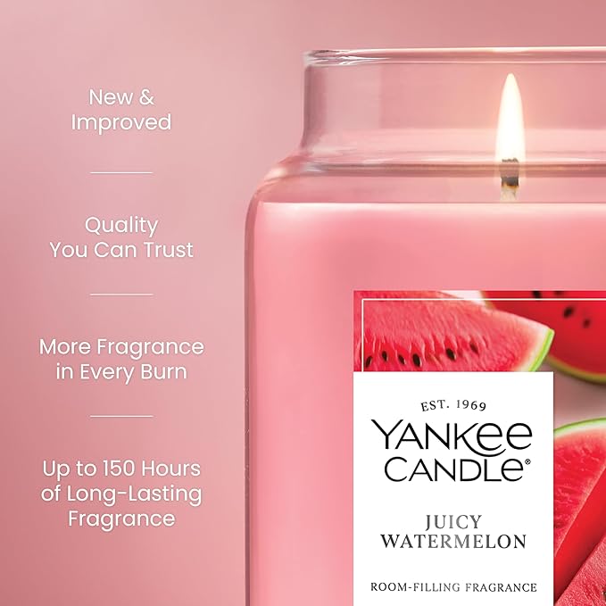 Yankee Candle Juicy Watermelon Scented Candle, 22oz Large Jar with up to 150 Hour Burn Time, Giftable - Bloomnest