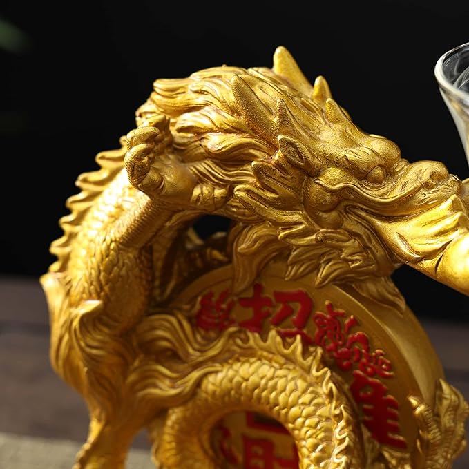 Glass Teapot Set with Infuser Semi Automatic Dragon Tea Set with 6 Small Cups (golden dragon-b) - Bloomnest