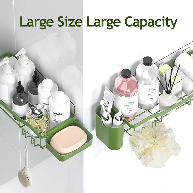 Shower Caddy Adhesive Shower Organizer 8-Pack, Rustproof Stainless Steel Bathroom Shelves, Large Capacity No-Drill Rack Storage Accessories with Soap Dish Toothbrush Holder Hooks - Bloomnest