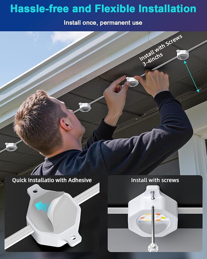 REYLAX Permanent Outdoor Lights Pro 200ft, 144 Triple-LED 135lm, RGB+IC Smart Eaves Christmas Lights for House, IP67 Waterproof, DIY Multi Scenes for Outdoor Decor, Works with Alexa Google APP Remote - Bloomnest