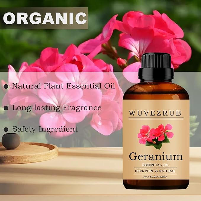 Geranium Essential Oils 120ML, 100% Pure and Natural Essential Oil for Aromatherapy Diffuser - 4 Fl Oz/Geranium WUVEZRUB