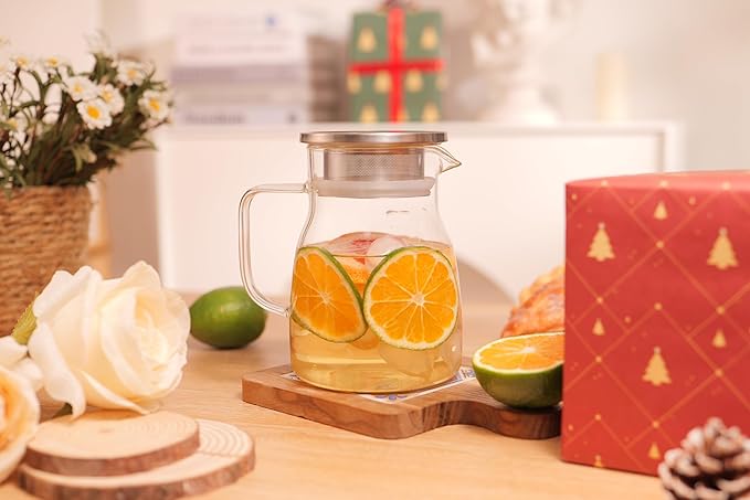 CNGLASS One-Touch Glass Teapot, 27oz(800ml) Glass Tea Kettle with Stainless Steel Filter Lid, Stovetop Safe Loose Leaf Tea Maker - Bloomnest