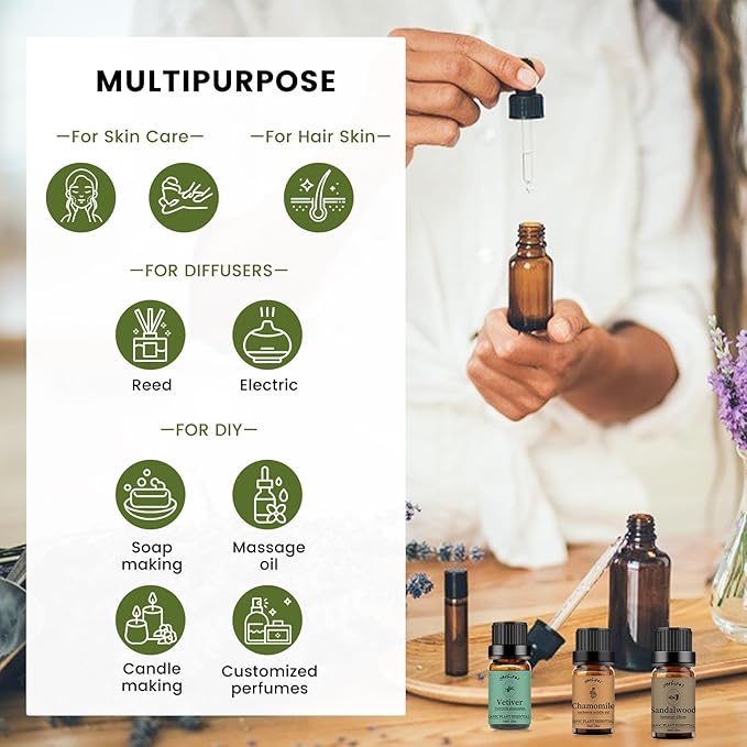 Yethious Chamomile Sandalwood Vetiver Essential Oil Set Organic 100% Pure Aromatherapy Oils for Diffuser - Bloomnest