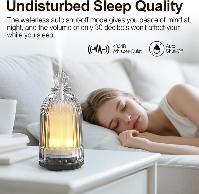Glass Essential Oil Diffuser, Ultrasonic Aroma Diffuser Glass Cover & Plastic Reservoir with 7 LED Color Changing Light, Auto Shut-Off for Home Office Spa, 120ml(Black Base) DOUDING