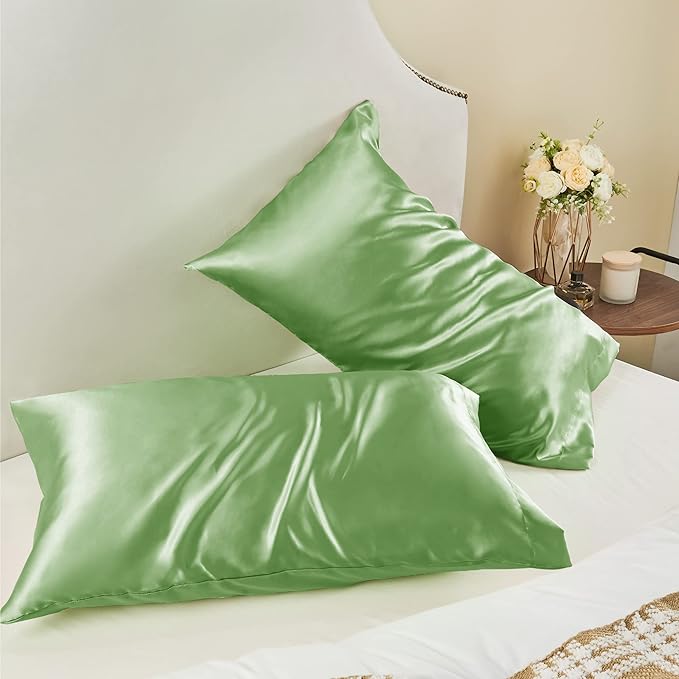 BEDELITE Satin Pillowcase for Hair and Skin, Super Soft and Cooling Similar to Silk Pillow Cases 2 Pack with Envelope Closure, Gift for Women Men(20"x30" Queen Size, Sage Green) - Bloomnest