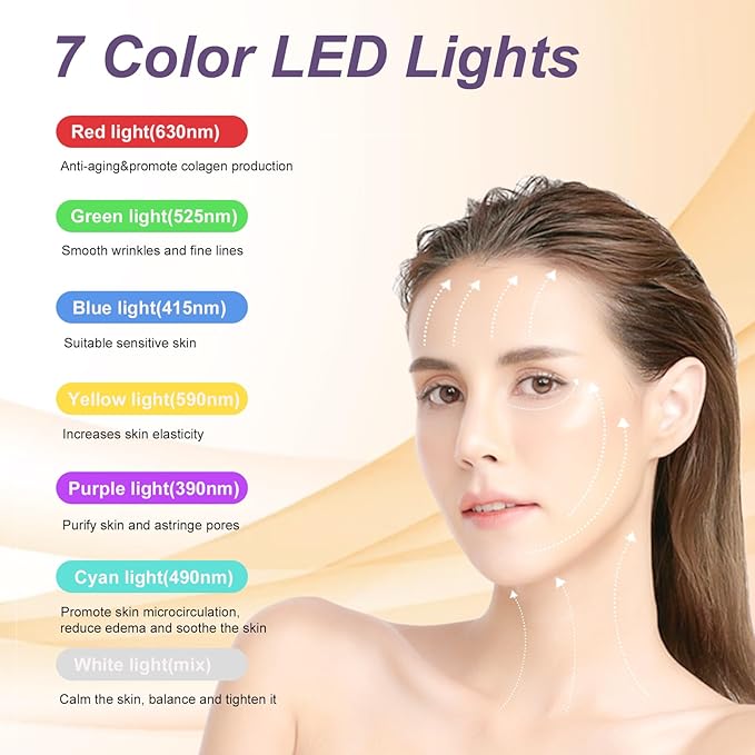 Face and Neck Massager,7 Color LED Facial Massager for Skin Care,Light Therapy for Face, Multifunctional Beauty Massager Tools - Bloomnest