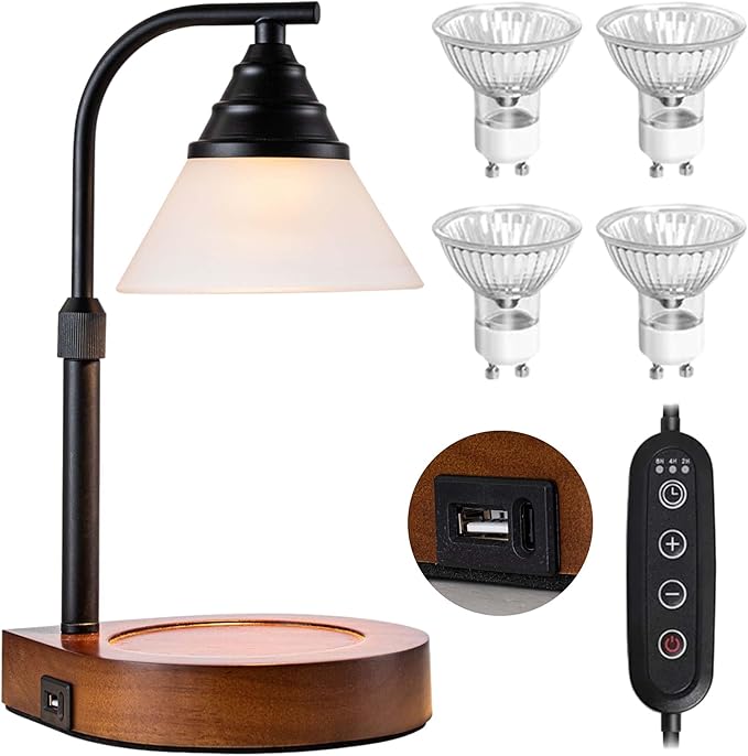 Candle Warmer Lamp New Modern Teardrop Style (4 Bulbs, Dimmer/Timer, Adjustable Pole, USB A&C Charging Ports)-Soft Brightness-Creates Ambience-Giftbox Included - Bloomnest