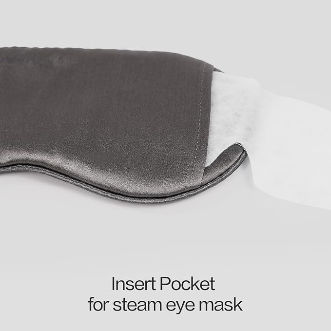22mm Mulberry Silk Beauty Sleep Mask with Velvet Band & Travel Pouch, Light Blocking, Hair & Skin Friendly,Grey, Gift Packaging - Bloomnest