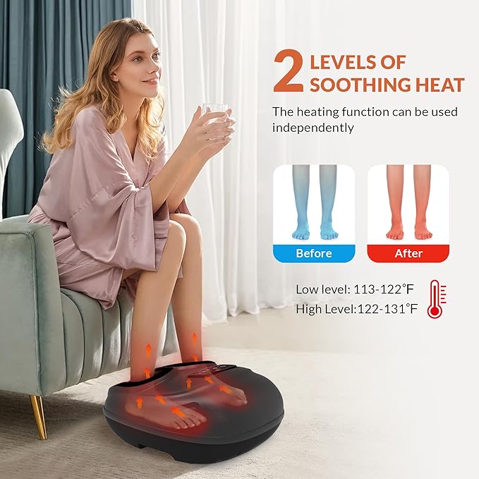 CILI Shiatsu Foot Massager Machine with Heat, Electric Feet Massager for Neuropathy, Independent Compression Rolling Vibration, Foot Warmer, Fits Up to Men Size 13, Gifts for Mom Dad - Bloomnest