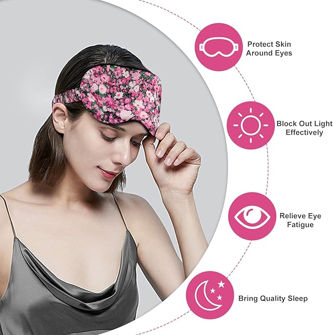 OLESILK 100% Natural Mulberry Silk Sleep Eye Mask Block Out Light, Fashion Printed Eye Mask Blindfold for Women Men Full Night Sleeping, Chic Eye Cover Eyeshade, Pattern 3 - Bloomnest