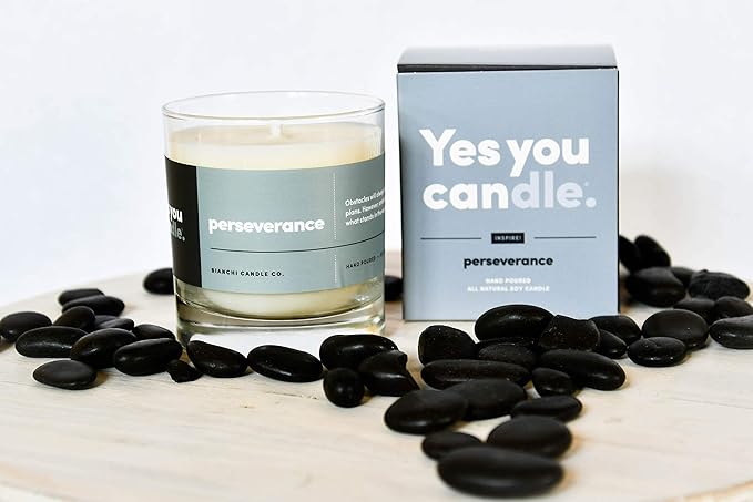 Perseverance, Teakwood & Spices, Highly-Scented, Inspirational Soy Candle, Made in USA, Great Message, Pure Essential Oils, Aromatherapy, 8 oz - Bloomnest