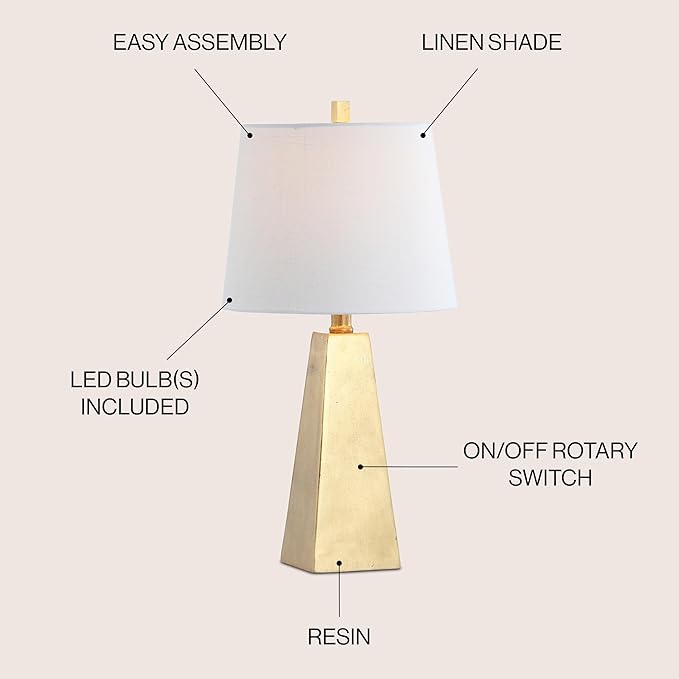 JONATHAN Y JYL1038A Owen 20.5" Resin LED Table Lamp Contemporary Bedside Desk Nightstand Lamp for Bedroom Living Room Office College Bookcase LED Bulb Included, Gold - Bloomnest
