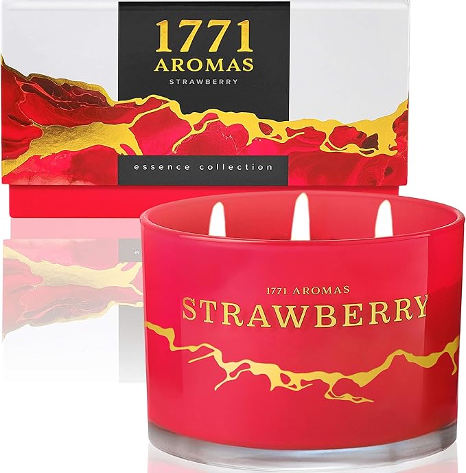 Strawberry Scented Candles - 100% Natural Soy Wax - Large 3 Wick Jar Candle - Up to 50 Hours Burning Time - Candles for Home - Gift-Ready Candle for Men & Women - Aromatherapy Candles - Bloomnest