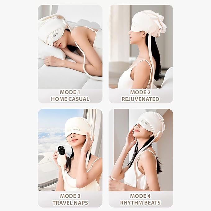 Head and Eye Massager with Heat, 6 Airbags 4 Massage Modes & 3 Heat Levels for Migraine Relief and Deep Relaxation, Rechargeable Adjustable Mask, Type-C Fast Charge, Quiet with LED Display Bloomnest
