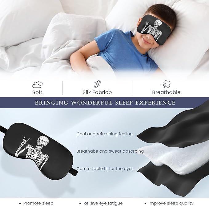 2 Pcs Human Skulls Sleep Halloween Mask for Women Men, Silk Eye Covers for Sleeping, Adjustable Strap & Light Blocking Design, Adult Children's Bedtime Blindfold for Travel and Home Use (Human Skulls) - Bloomnest