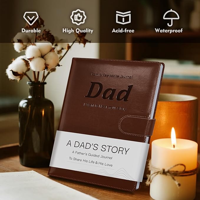 Artmag Dad's Life Story Journal with 250+ Prompt Questions, Family Keepsake Book Leather Cover for Dad to Share His Memories for Birthday Father's Day Christmas (Brown) - Bloomnest