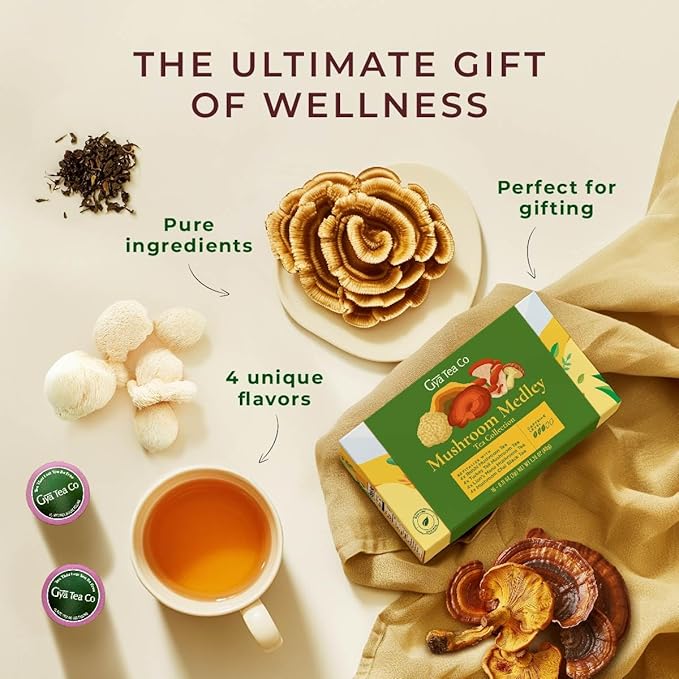 Gya Tea Co Mushroom Medly Tea Pod Collection Gift Set (16 Count) - Different Flavors Assorted Variety Pack - Bloomnest
