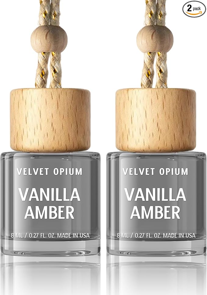C Classy Car Air Freshener Hanging 2 Pack, Vanilla Amber Essential Oil Diffuser for Cars, Cute Car Accessories, Long-Lasting Fragrance, C ar Air Fresheners for Women & Men Gift, Made in USA - Bloomnest