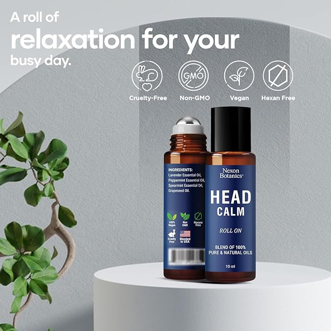 Head Calm Essential Oil Roll-On 10 ml - Soothing Migraine Roller Ball for Headache Relief - Pure Natural Essential Oils - Nexon Botanics - Bloomnest