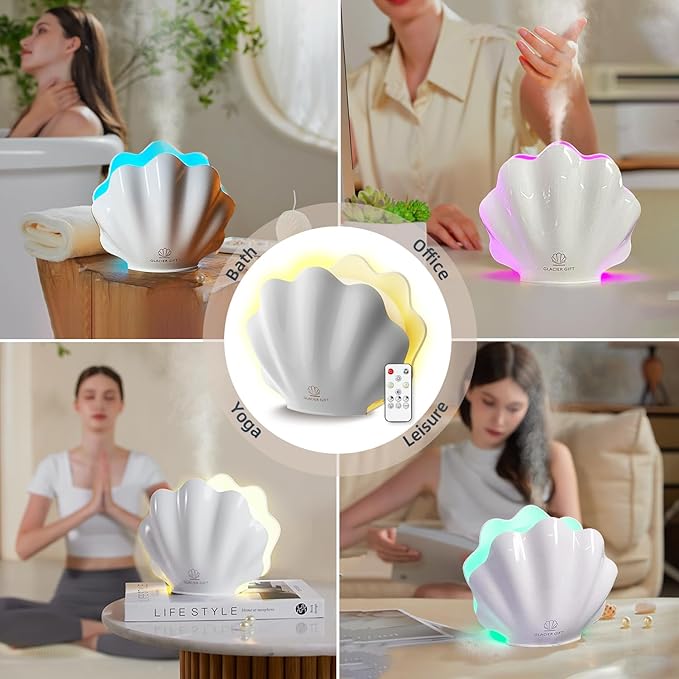 Essential Oil Diffuser 260ML, Shell Aroma Diffuser with Remote Control, 7 Colors LED Night Light for Bedroom Home Relaxation, Valentines Day Gifts - Bloomnest