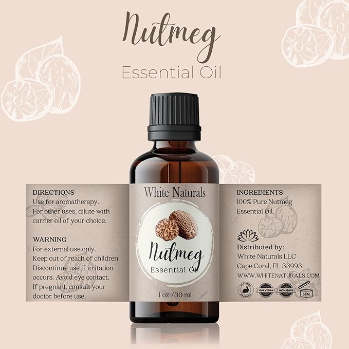 Organic Nutmeg Essential Oil - 100% Pure & Natural -Premium Therapeutic Grade with Premium Glass Dropper - Undiluted Natural/Homeopathic Aromatherapy Scented, Great for DIY Candle Making, Massage - Bloomnest