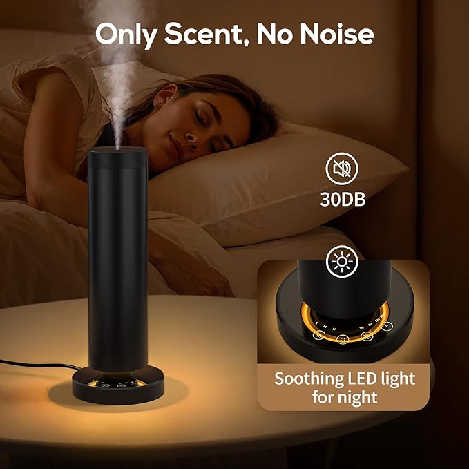 Waterless Diffuser with 90ML Essential Oils, Covers 1000 Sq Ft, Diffusers for Home Hotel, Adjustable Mist & Timer, Scent Diffuser Starter Kit with Night Light, Corded Electric,Black - Bloomnest