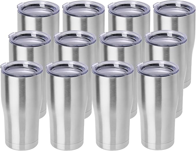 DOMICARE 20oz Tumbler with Lid Stainless Steel Tumblers Bulk, Double Wall Vacuum Insulated Coffee Travel Mug, 12 Count (Pack of 1) Stainless Steel