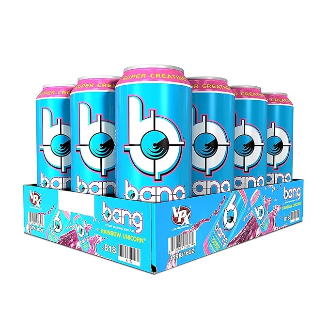 Bang Energy Rainbow Unicorn, Sugar-Free Energy Drink, 16 Fl Oz (Pack of 12) - Packaging May Vary - Bloomnest