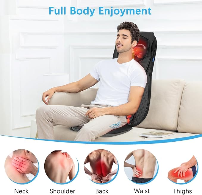 Shiatsu Neck & Back Massager with Heat, Massage Chair Pad Cushion for Stress Relief, Inflatable Flaps Back Support, Kneading or Rolling Chair Seat Massage - Bloomnest