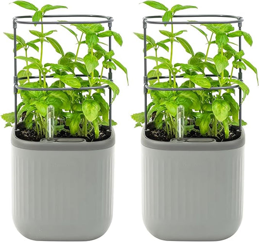 Vego garden Mini Planter Indoor Pots with Trellis Self-Watering Herb Countertop Planter for Climbing Vegetables Flowers Mint Plants Cage 2 Pack- Fog Gray - Bloomnest