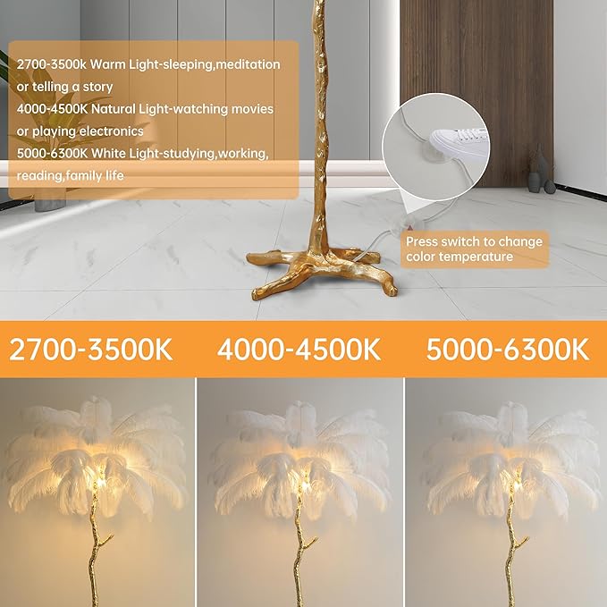 MAYOLA Luxury Resin Ostrich Feather Lamp, 35 Pieces Real Ostrich Feathers,Floor Lamp,for Living Room, Bedroom and Office 67” Tall Feather Lamp(White, Floor Lamp) - Bloomnest