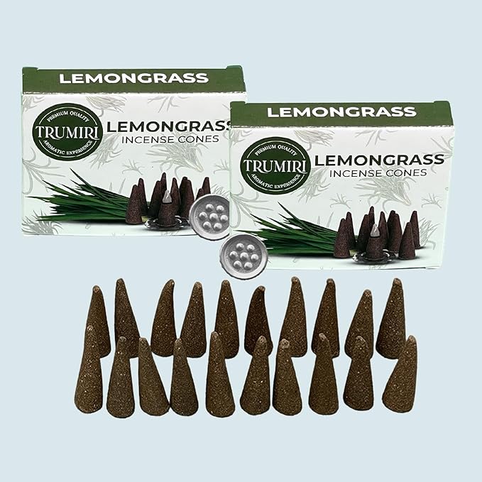 TRUMIRI Lemongrass Incense Cones - Total 20 Cone Incense - Dual Pack of 10 Insence Cones - Incense Cones Scented - Cone Incense Scents - Insense Cones - Incent Cone TRUMIRI