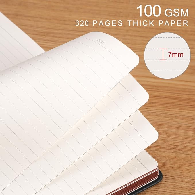 AHGXG Thick Journal Lined Notebook for Men - 320 Numbered Pages A5 College Ruled Notebook for Writing, 100gsm Paper, Vintage Leather Hardcover, for Women Work Office School, 5.75'' X 8.38''- Black - Bloomnest