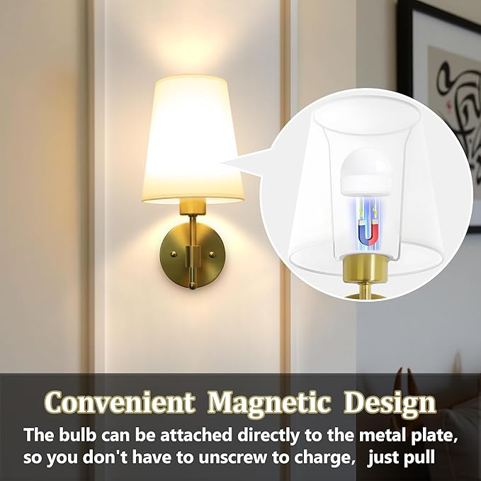 Battery Operated Wall Sconces Set of 2,Rechargeable Wall Lights with 5200mAh Dimmable Bulbs and Remote,Adjustable 15 Colors,Wireless Wall Lamps for Bedroom Living Room - Bloomnest