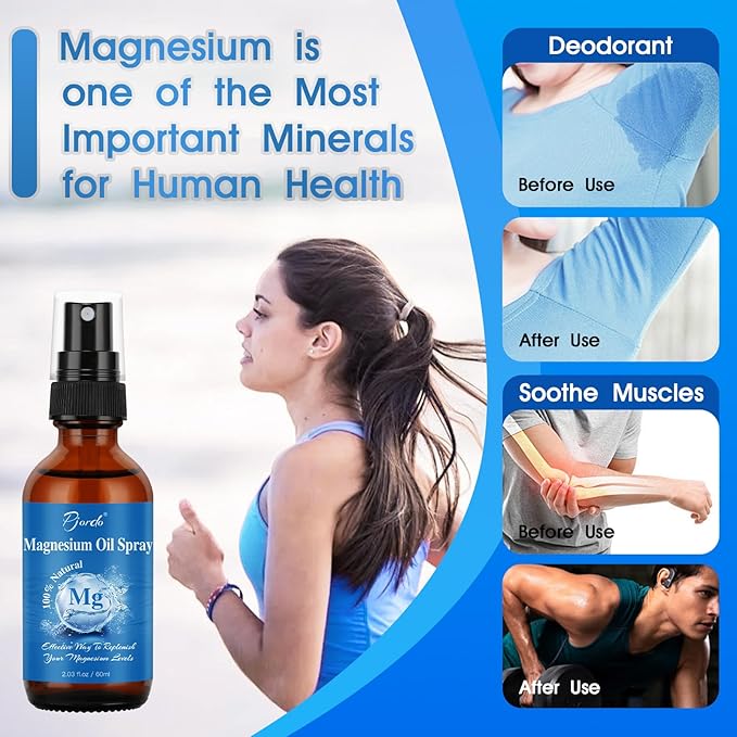 Magnesium Oil Spray for Feet, Body & Sleep, 100% Pure & Natural Organic Topical Magnesium Chloride Oil Spray for Caring Body, Easy to Carry and Use, Rapidly Absorbed - Bloomnest