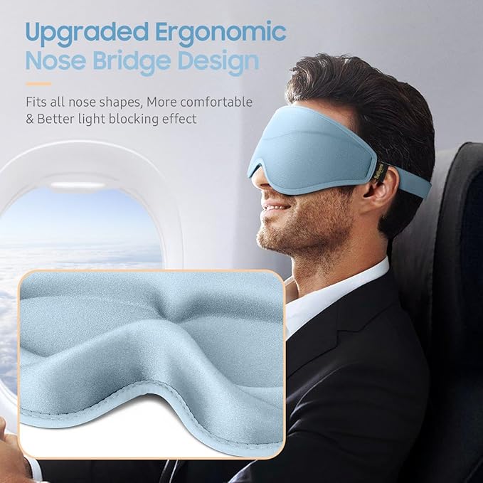 Sleep Mask, Premium Eye Mask for Sleeping, Total Blackout, Superior Soft Comfort, Upgraded 3D Ergonomic Designed Sleeping Mask for Home, Office, Travel, Meditation, Sky Blue - Bloomnest
