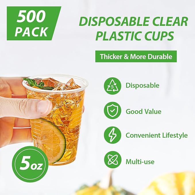 Lilymicky 500 Pack 5 oz Clear Plastic Cups, Small Disposable Drinking Cups, Clear Beverage Tumbler for Tasting, Drinking and Party - Bloomnest