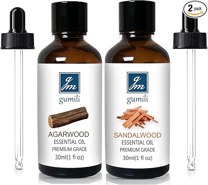 Agarwood Sandalwood Essential Oils for Perfume Candles Soaps Yoga Meditation Massage Diffuser - 2 OZ, Pack of 2 - Bloomnest