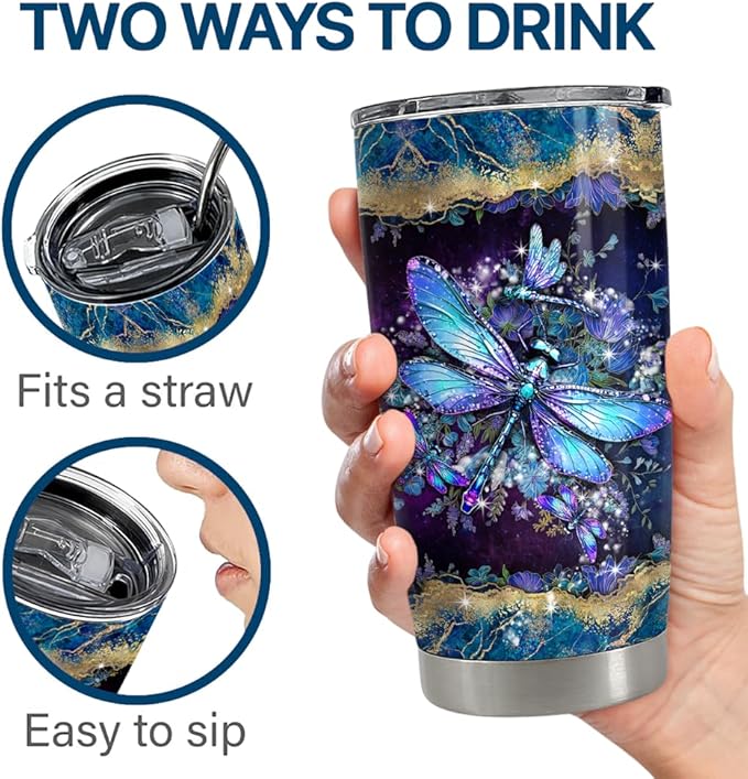 Dragonfly Tumbler 20oz Stainless Steel Insulated Coffee Travel Mug Cup Dragonfly Gifts for Women Girls on Birthday Christmas Mothers Day - Bloomnest