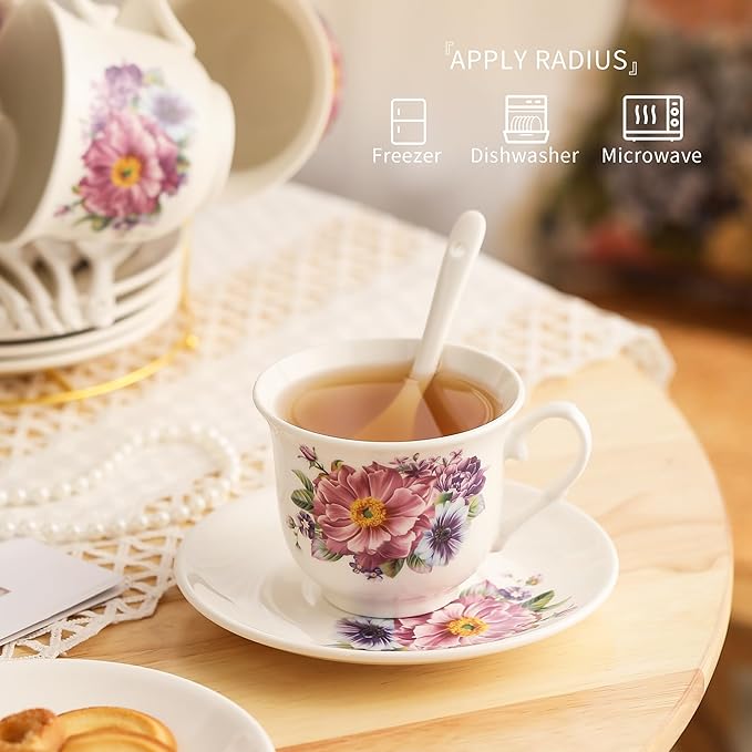 20-Pieces Tea Set For Adult with Golden Metal Rack,Porcelain Tea Sets For Women,Tea Gift Sets for Home&Party(K018) - Bloomnest